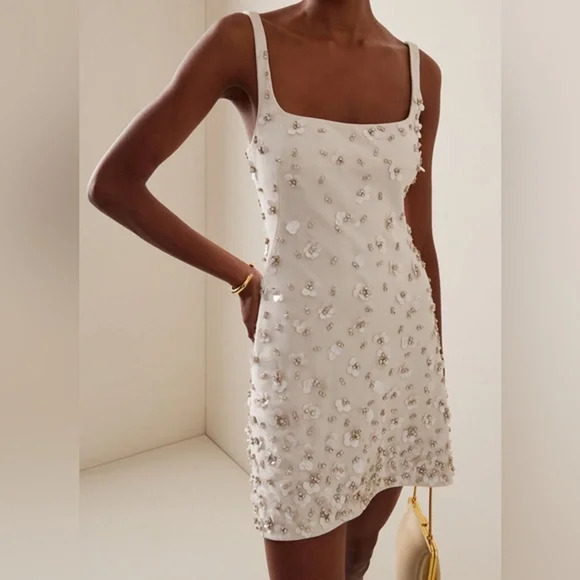SIMKHAI Ziva Crystal-Embellished Crepe Ivory Dress Size 8